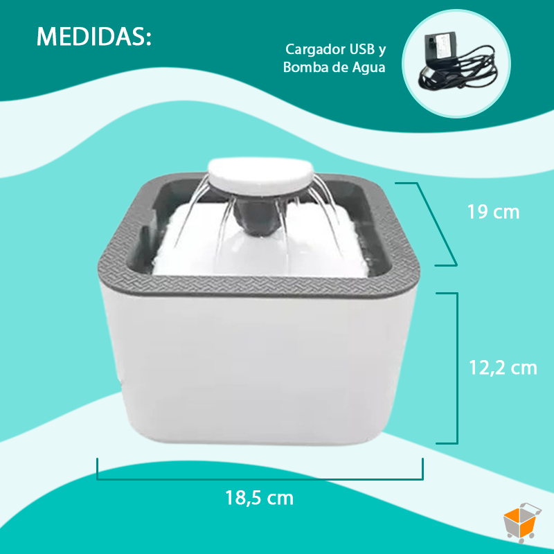Fuente de Agua Electrica Cuadrada - MishiDrop™ / Agua limpia 24/7 con 2 filtros recargables