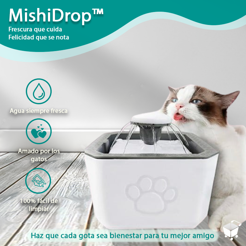 Fuente de Agua Electrica Cuadrada - MishiDrop™ / Agua limpia 24/7 con 2 filtros recargables