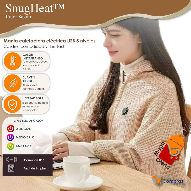 Manta Térmica Eléctrica USB Tipo Poncho - SnugHeat™